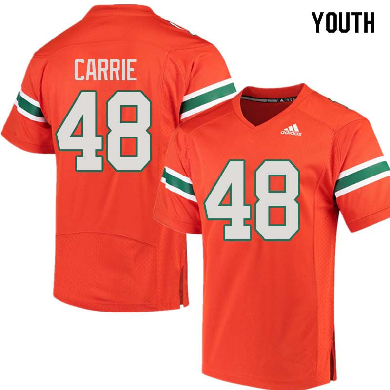 Youth Miami Hurricanes #48 Calvin Carrie College Football Jerseys Sale-Orange - Click Image to Close